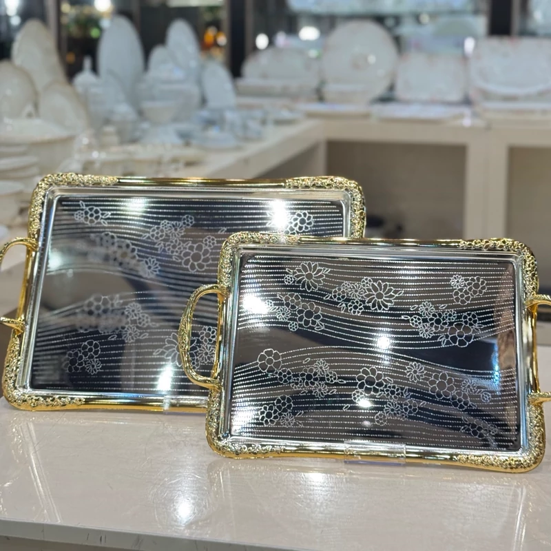 سینی دو سایز وارداتی استیل طلا