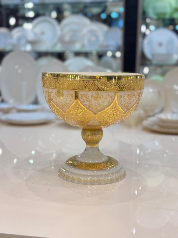 کاسه پایه دار کریستال طلاکوب